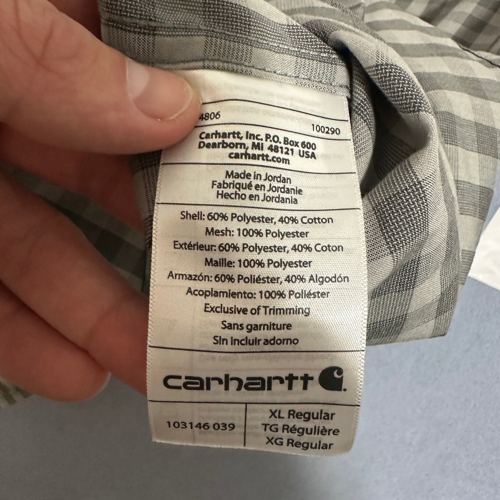 Carhartt Force Relaxed Fit Plaid Work Shirt Short Sleeve Gray Mens Size XL - Picture 8 of 11